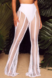White Sexy Solid Hollowed Out Split Joint Straight High Waist Straight Solid Color Bottoms