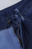 Calça jeans skinny azul casual color block patchwork cintura média