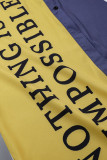 Capispalla colletto rovesciato con fibbia patchwork stampa casual blu giallo
