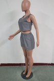 Silver Casual Solid Patchwork Square Collar Sleeveless Two Pieces