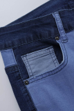 Calça jeans skinny azul casual color block patchwork cintura média