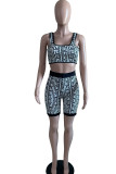 Black Casual Street Print Patchwork U Neck Two Pieces