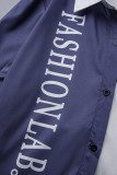 Blå Gul Casual Print Patchwork Spänne Turndown-krage Ytterkläder