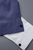 Blå Gul Casual Print Patchwork Spänne Turndown-krage Ytterkläder