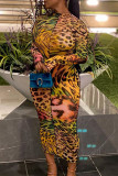 Leopardenmuster Mode Casual Print Basic Rollkragen Langarm Kleider