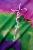 Gerade Kleider mit U-Ausschnitt und mehrfarbigem Casual Print Tie Dye Patchwork