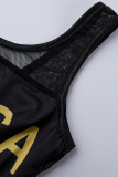 Costumi da bagno in rete patchwork con stampa nera sexy
