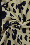Rose rouge mode décontracté imprimé léopard patchwork col rond robe à manches longues