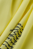 Tops de gola redonda com estampa casual amarela patchwork