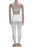 White Sexy Solid Patchwork See-through Hot Drill Spaghetti Strap Sleeveless Two Pieces