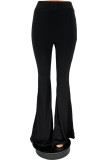 Calça preta moda casual sólida básica regular cintura alta alto-falante