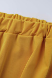 Желтый модный повседневный однотонный базовый воротник на молнии с коротким рукавом из двух частей