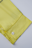 Yellow Casual Print Patchwork Turndown Collar Tops