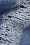 Babyblått Mode Casual Solid Ripped High Waist Regular Denim Jeans