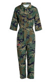 Camouflage Mode Sexy Print Patchwork Camouflage Half Mouw Turndown Kraag Jumpsuits