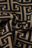 Khaki Fashion Casual Print mit langärmligen Kleidern mit Gürtel und O-Ausschnitt