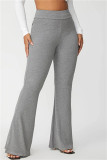 Calça cinza moda casual sólida básica regular cintura alta alto-falante