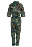 Camouflage Mode Sexy Print Patchwork Camouflage Half Mouw Turndown Kraag Jumpsuits