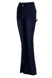 Donkerblauwe, modieuze, casual jeans met vlinderprint en hoge taille, normale denim