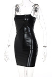 Silver Sexy Solid Patchwork Frenulum Spaghetti Strap Pencil Skirt Dresses