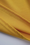 Yellow Fashion Casual Solid Basic Zipper Collar Short Sleeve Two Pieces