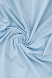 Ljusblå sexiga solida urholkade lapptäcken Asymmetrisk pennkjolklänningar