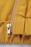Gelb Mode Lässig Solide Basic Reißverschluss Kragen Kurzarm Zweiteiler