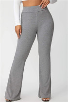 Pantalones de altavoz de cintura alta regulares básicos sólidos casuales de moda gris