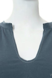 Camisetas calle sexy gris oscuro con patchwork y borlas asimétricas con cuello en V