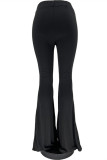 Pantalon de haut-parleur taille haute noir mode décontracté solide basique régulier