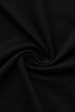 Schwarzes, modisches, lässiges Patchwork-Kleid mit V-Ausschnitt und kurzen Ärmeln