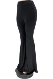 Calça preta moda casual sólida básica regular cintura alta alto-falante