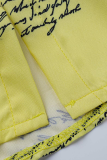 Top con colletto rovesciato patchwork con stampa casual gialla