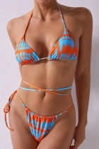 Blauw Oranje Mode Sexy Print Bandage Backless Swimwears
