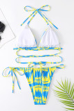 Geelblauw Mode Sexy Print Bandage Backless Swimwears
