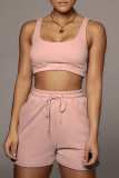 Pink Casual Sportswear Solid Patchwork U Neck Sleeveless Two Pieces