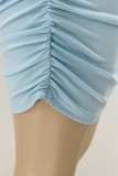 Голубые сексуальные однотонные асимметричные платья-юбки-карандаши с вырезами в стиле пэчворк