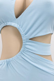 Голубые сексуальные однотонные асимметричные платья-юбки-карандаши с вырезами в стиле пэчворк