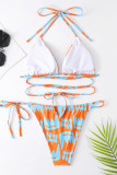 Blue Orange Fashion Sexy Print Bandage Backless Swimwears