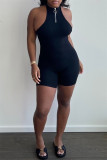 Black Sexy Casual Solid Backless Halter Sleeveless Skinny Romper
