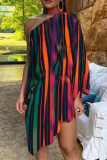 Multicolor Casual Print Patchwork Halter Irregular Dress Dresses