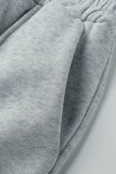 グレーファッションカジュアルソリッドパッチワークOネック長袖ツーピース