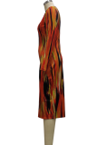 マルチカラーのセクシーなプリント パッチワーク ジッパー カラー ペンシル スカート ドレス