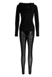 Blanc Fashion Sexy Patchwork See-through Hooded Collar Long Sleeve Two Pieces