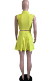 Yellow Casual Solid Patchwork Turndown Collar Sleeveless Two Pieces