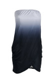 Blauwe sexy asymmetrische strapless mouwloze jurk met print en asymmetrische print