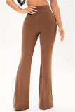 Café Fashion Casual Solid Basic Regular Taille haute Haut-parleur Pantalon
