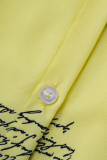 Yellow Casual Print Patchwork Turndown Collar Tops