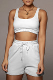 White Casual Sportswear Solid Patchwork U Neck Sleeveless Two Pieces