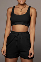 Black Casual Sportswear Solid Patchwork U Neck Sleeveless Two Pieces